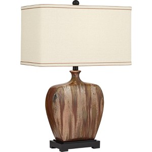 Possini Euro Design Julius Modern Table Lamp 27" Tall Copper Drip Ceramic with Table Top Dimmer Fabric Rectangular Shade for Bedroom Living Room House - 1 of 4