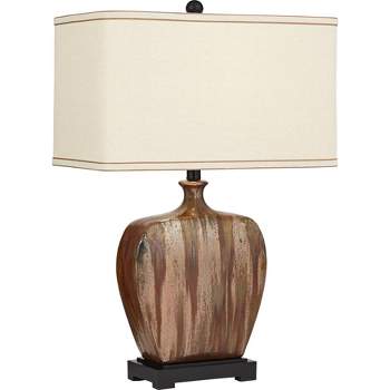 Possini Euro Design Julius Modern Table Lamp 27" Tall Copper Drip Ceramic with Table Top Dimmer Fabric Rectangular Shade for Bedroom Living Room House