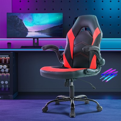 Gaming Chair, PU Leather Computer Chair with Footrest and Lumbar Support, Height Adjustable Game Chair with 360°-Swivel Seat and Headrest-The Pop Home