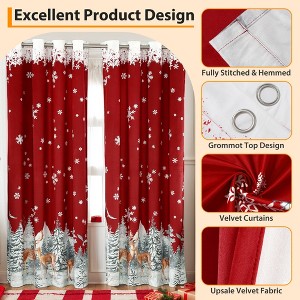 Christmas Red Curtains 52x63 Inch, Velvet Blackout Curtains, Christmas Reindeer Snowflake Window Drapes for Living Room Bedroom, 2 Panel Set - 1 of 4