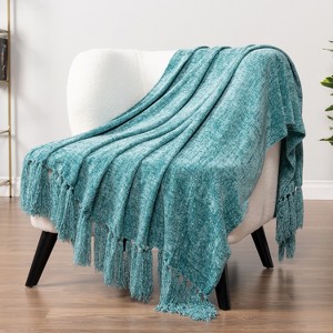 PAVILIA Chenille Throw Blanket with Woven Knitted Tassel Fringe for Couch, Living Room Decor and Bed - 1 of 4