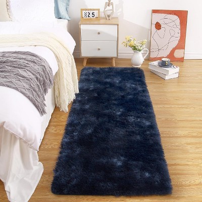2x8 Plush Thick Shag Area Rug Large Soft Carpet, Non-Slip Non-Shedding Fuzzy Rug for Living Room, Bedroom Nursery Decor Tie dye navy blue