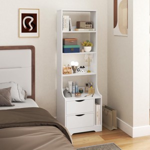 SEVOBAL Night Stand with Bookshelf 2 Storage Drawers and Open Shelving for Bedroom and Living Room, White, 18.7"*13.39"*58.11" - 1 of 4