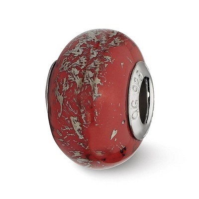 Black Bow Jewelry Red w/Platinum Foil Ceramic & Sterling Silver Bead Charm, 14mm