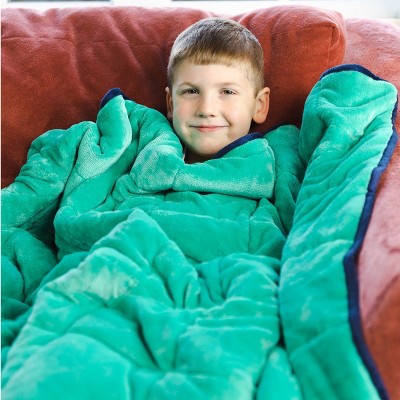 Blue and Green Reversible Fleece Weighted Kids Blanket