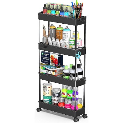 Boersma 4 Tier Bathroom Storage Organizer Laundry Room Utility Cart Mobile Shelving Unit, for Kitchen Office Bathroom Laundry Narrow Places