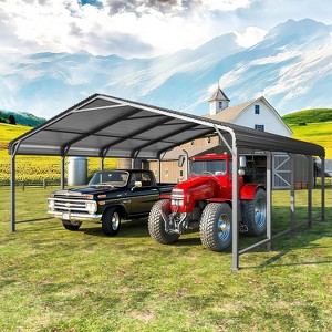 Heynemo 20x20 FT Metal Carport for 2 Cars, Heavy Duty Canopy Carport with Updated Roof & Enhanced Base, Garage Vertaile for RV Car, Truck, Grey - 1 of 4