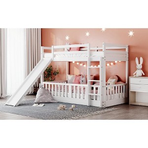 PAGED Twin Over Twin Loft Bed with Slide and Ladder,Modern Bunk Bed with Full-Length and Guardrail for Bedroom,White - 1 of 4