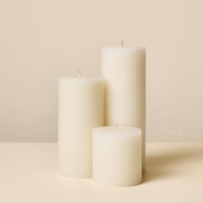 3ct Unscented 3x3/3x6/3x8 Ribbed Pillar Candles - Hearth & Hand™ with Magnolia
