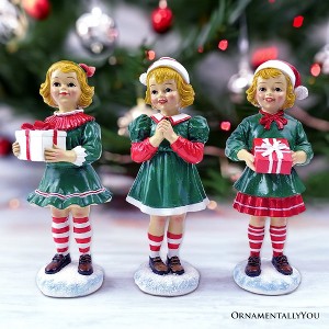 Elegant Victorian Christmas Girl Set of Three Figurines, 6" Holiday Home Decor| OrnamentallyYou - 1 of 4