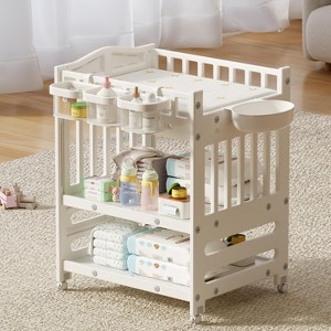 PAKASEPT Baby Changing Table Dresser with Wheels, Storage Basket, Shelves, Small Basin& Trash Bin - 1 of 4