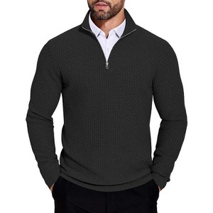 COOFANDY Men's Quarter Zip Sweaters Slim Fit Lightweight Knitted Mock Neck Pullover Casual Polo Sweaters - 1 of 4