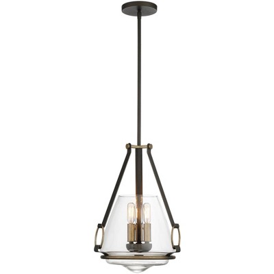 Minka Lavery Smoked Iron Gold Pendant Chandelier 12 1/4" Wide Industrial Clear Glass Shade 3-Light Fixture for Dining Room House