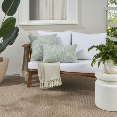 Aqua Woven Basketweave Square Outdoor Throw Pillow 18" x 18"