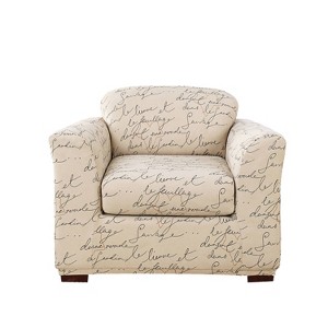 2pc Stretch Pen Pal Chair Slipcovers Parchment: Velvet & Spandex, Fits Side Chairs - Waverly Home - 1 of 4