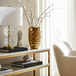 Textured Aluminum Metal Vase - Tall Glam Decorative Flower Holder for Home, Office, Bedroom, Living Room - Modern Elegant Accent Piece - 24" Gold - 1 of 4