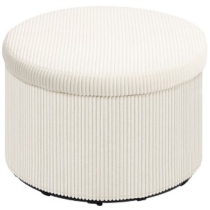 ChicFurnit Ottomans and Benches Storage Ottoman Round Footstool Foot Rest Round Footstool for Living Room, White, 24.8"*6.69"*24.8" - 1 of 4