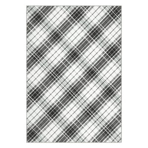 6'x9' Washable Modern Plaid Living Room Rugs, Geometric Checkered Soft Bedroom Carpet, Non Slip Large Dining Room Rugs, Black Grey - 1 of 4