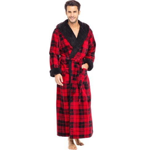Unisex Adult Fleece Relaxed-Fit Hooded Robe Full Sleeve Plaid Print House Coat