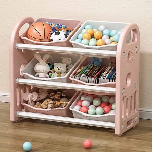 BABYYER Kids Toys Storage Organizer with 6 Removable Bins, Toy Storage Cabinet for Playroom and Bedroom, Toddler Furniture for Boys and Girls - 1 of 4