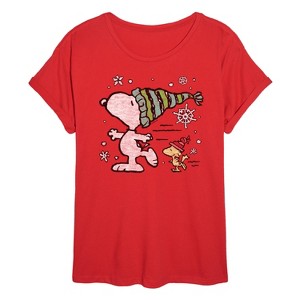 Women's - Peanuts - Snoopy Woodstock Skate Oversized Graphic T-Shirt - 1 of 4