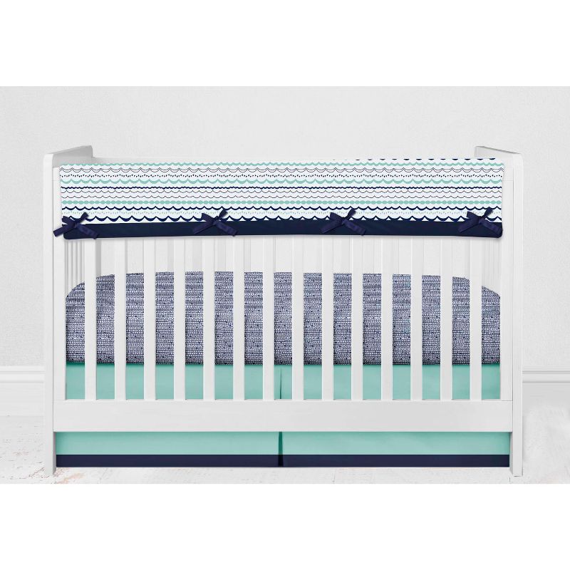 Bacati - Noah Mint Navy 10 pc Crib Bedding Set with Long Rail Guard Cover, 3 of 13