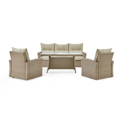 4pc Canaan All Weather Wicker Outdoor Deep Seating Dining Set - Alaterre Furniture