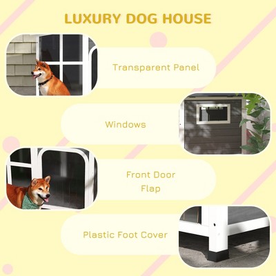 Large Storm Gray and White Wooden Dog House with Openable Roof