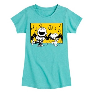 Girls' - Peanuts - Charlie And Snoopy Dance Time Fitted Short Sleeve Graphic T-Shirt - 1 of 4