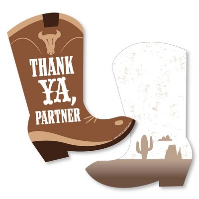 Big Dot of Happiness Western Hoedown - Shaped Thank You Cards - Wild West Cowboy Party Thank You Note Cards with Envelopes - Set of 12