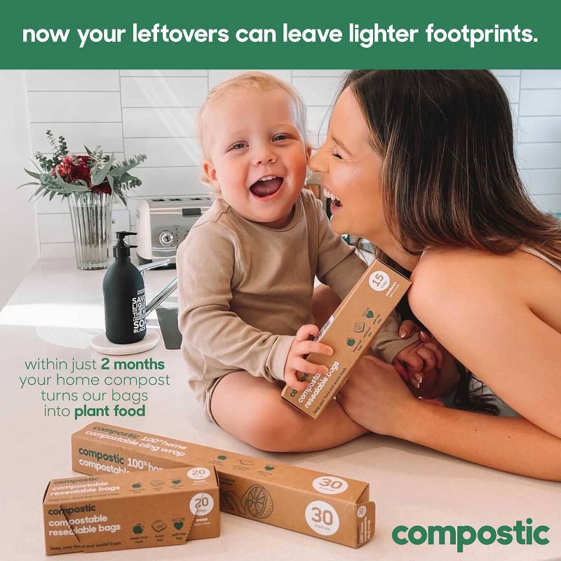 Compostic 100% Home Compostable, Freezer and Microwave Safe Snack Bags - 50ct, 5 of 9