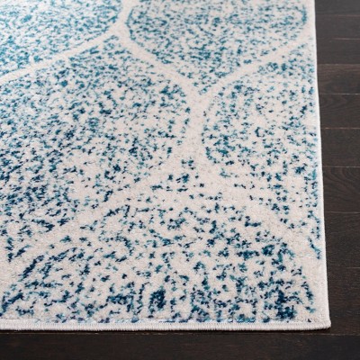 Elegant Cream/Turquoise 5' Square Synthetic Easy-Care Area Rug