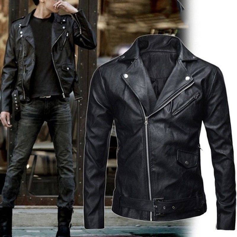Men Leather Jacket Slim Fit Motorcycle Jacket Zipper Casual Coat Spring Autumn Winter, 1 of 7