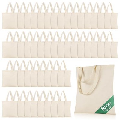 50 Pack 15" X 16" Cotton Tote Bags for TieDye,Lightweight Tote Ba