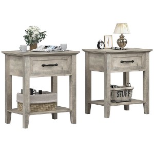 Garvee Gray Square Nightstand with Storage Drawer for Bedroom Living Room - 1 of 4