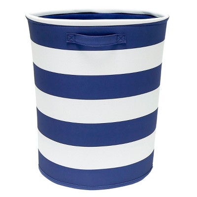 Striped Fabric Floor Bin Round Navy 