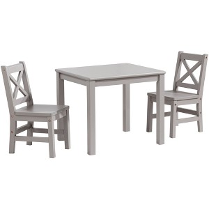 eHemco Solid Hard Wood Kids Table and X-Back Chairs, 3 Piece Set - 1 of 4