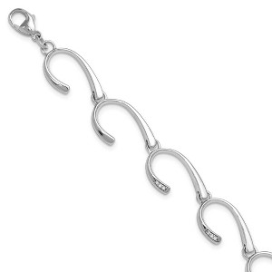 Black Bow Jewelry Diamond Hook Link Bracelet in Rhodium Plated Silver, 7-8 Inch - 1 of 4