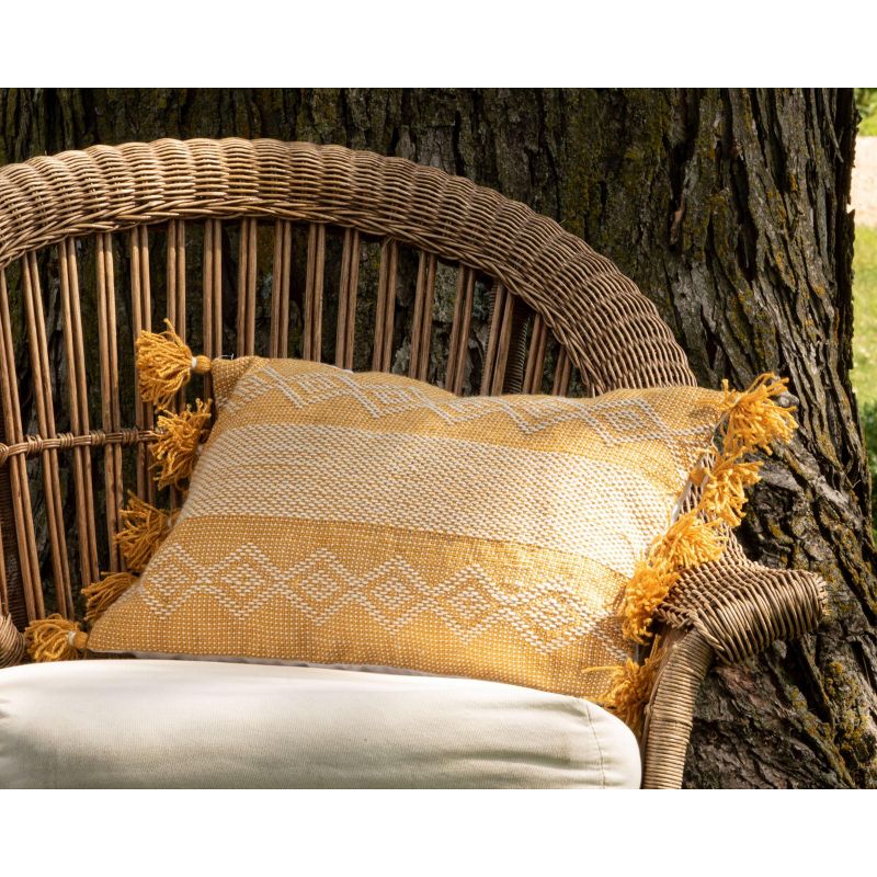 Diamond Pattern Hand Woven 14x22" Outdoor Decorative Throw Pillow with Hand Tied Tassels - Foreside Home & Garden, 5 of 9