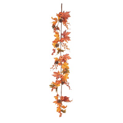 Transpac Fabric 60 in. Orange Harvest Leaf and Berry Garland