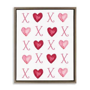 Stupell Industries Pink XOXO Hearts Gold Framed Floater Canvas Wall Art - 1 of 4