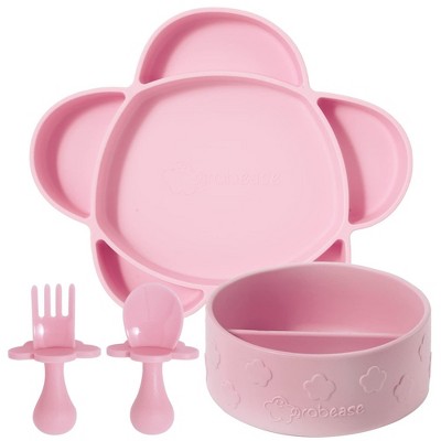 Image of Grabease Baby Essentials Must-Haves - Complete Feeding Set for Baby-Led Weaning and Portion Control - 4 Piece Set, Blush
