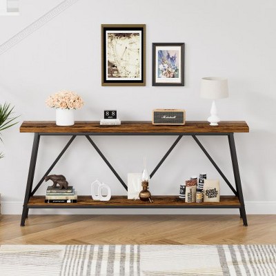 CENGHU Modern 70.9" Extra Long Console Table, Sofa Table with 2 Tier Storage Shelves, End Side Table for Hallway, Entryway, Living Room, Foyers