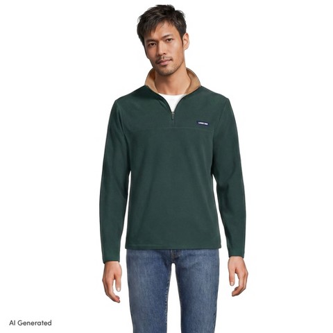 Мужской свитер Lands' End Anyweather Fleece Quarter Zip Pullover - Large - Green Gables, цвет: Зелёный