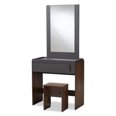 Rikke Two-Tone Wood Bedroom Vanity with Stool Brown - Baxton Studio