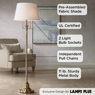 Classic Elegance Brushed Brass Floor Lamp with Off-White Linen Shade