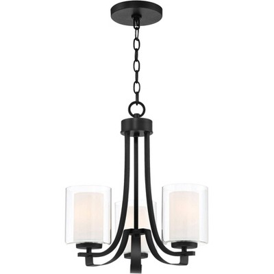Minka Lavery Coal Black Pendant Chandelier 18" Wide Modern Clear Outer White Inner Glass 3-Light Fixture for Dining Room House