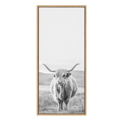 Highland Cow Black and White Canvas Landscape Print