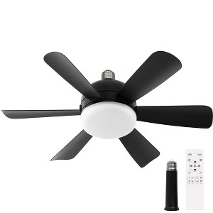 DORESshop 17.7" Black LED Garage Ceiling Fan Light 6-Blade Flush Mount Ceiling Light, Remote Control, 3-Color Dimmable with 6-Speed Wind Adjustment - 1 of 4