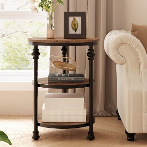 3-Tier Round Side Table, Living Room Accent Tables for Small Spaces, Small Corner Table with Storage Shelves, Metal Legs - 1 of 4